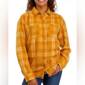 Wonderly Boyfriend woven plaid flannel gold metallic size small‎